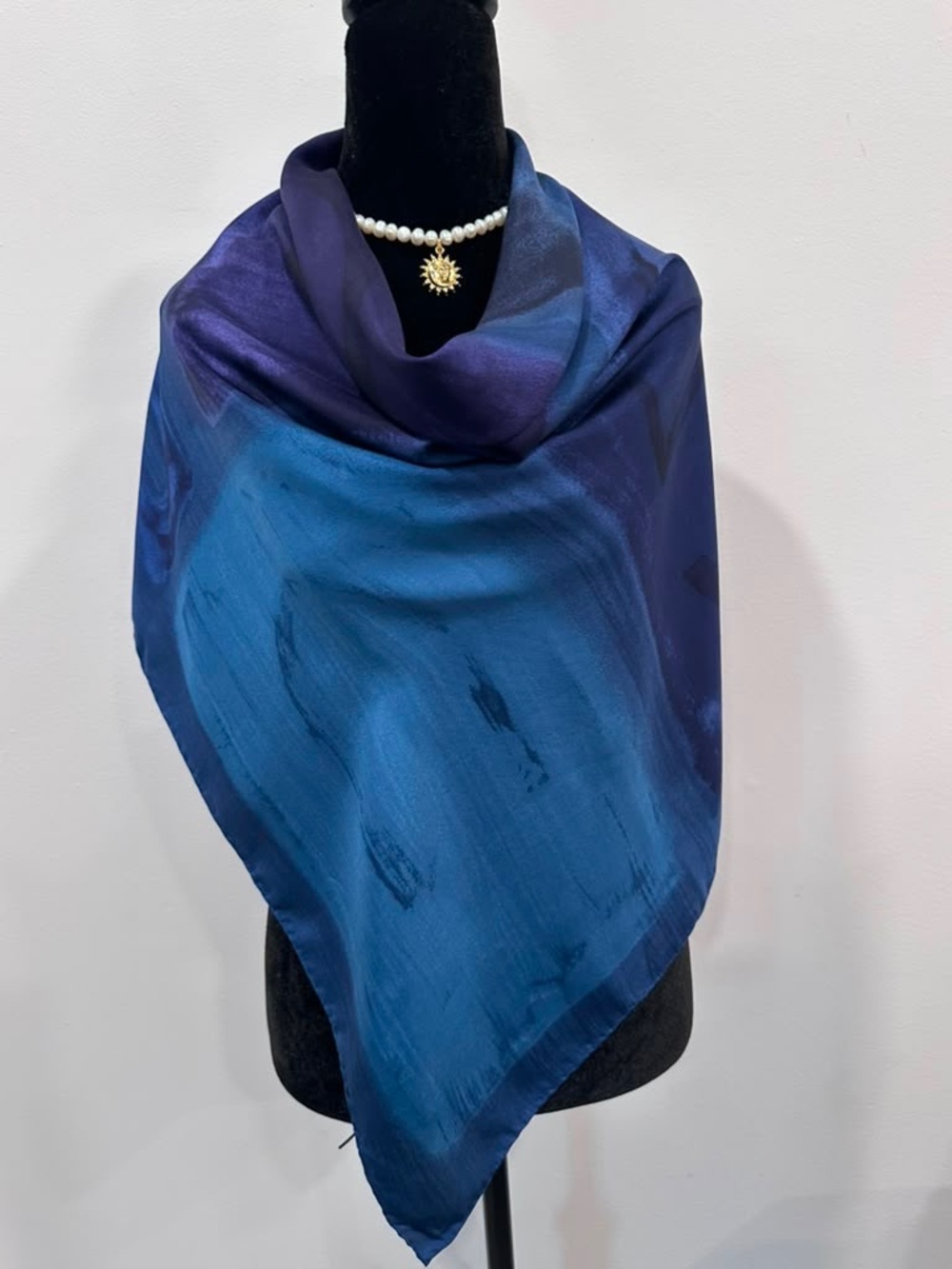 Gucci Silk Scarf Navy Blue Hand Rolled Made in Italy